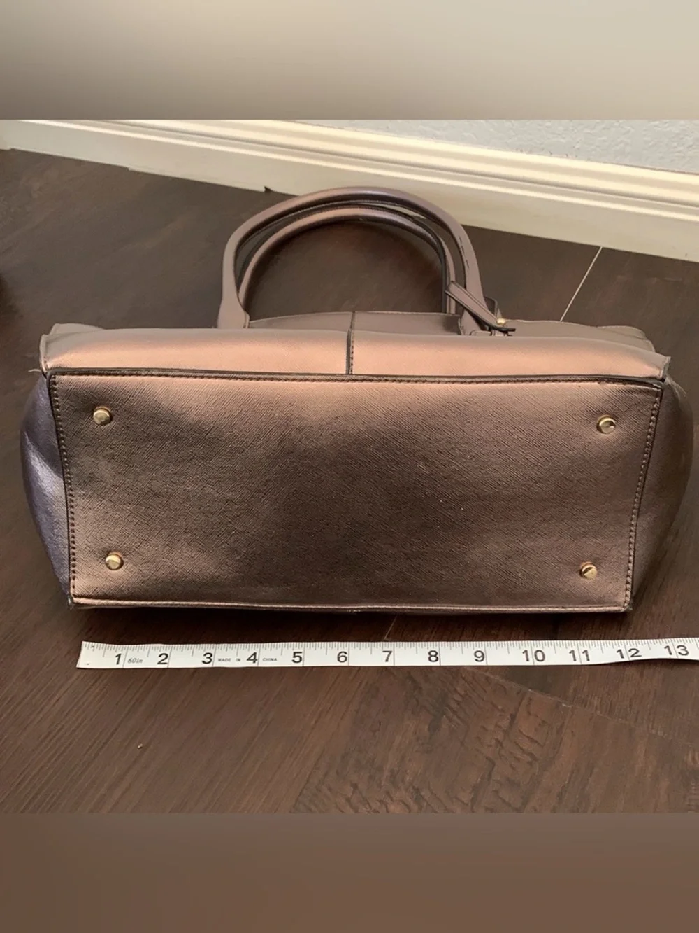 KATE LANDRY METALLIC BRONZE TOTE SATCHEL STATEMENT BAG - Picture 3 of 11